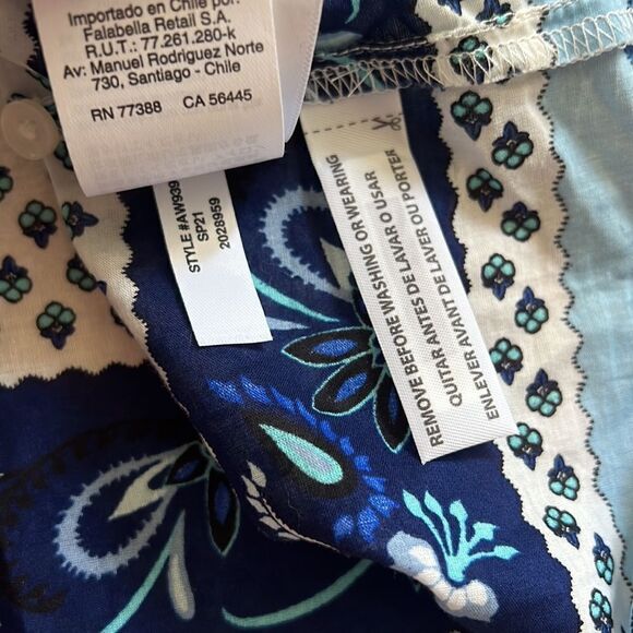 J.CREW white with blue ribbon block print tie-front ruffle top S - Picture 11 of 11